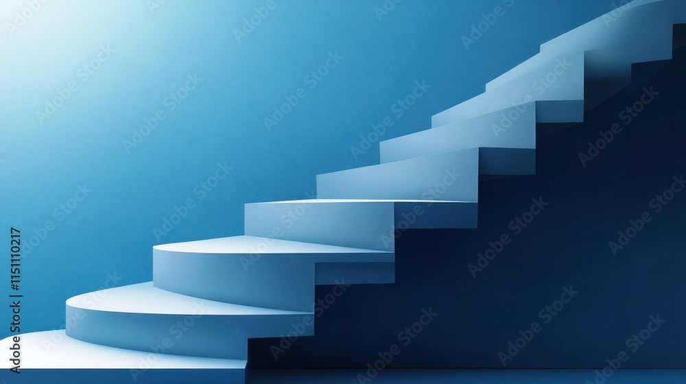A minimalist image of blue, circular stairs ascending into a gradient background, symbolizing progress and elevation. A minimalist image of blue, circular stairs ascending into a gradient background, symbolizing progress and elevation.