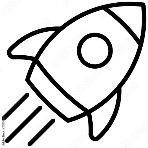 Rocket Icon, Black And White Outline Icon Symbol