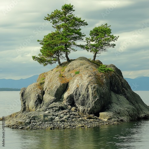 Iron mine beach island with trees. photo