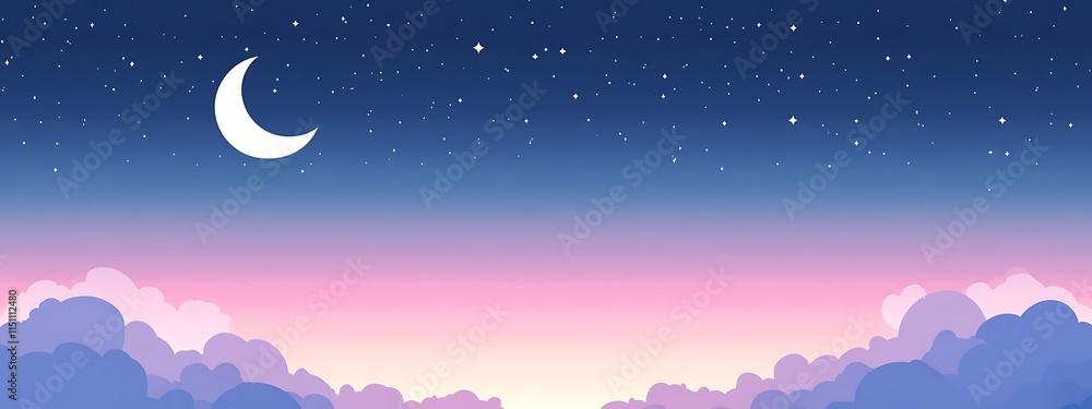 Fototapeta premium Crescent moon over pink clouds.