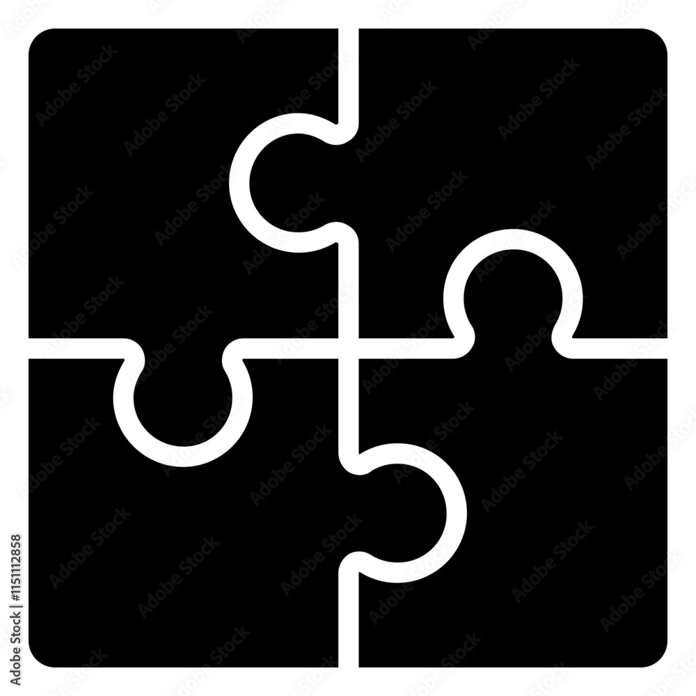 Puzzle Icon, Black And White Glyph Icon Symbol Puzzle Icon, Black And White Glyph Icon Symbol