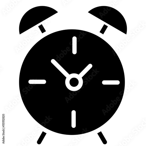 Alarm Clock Icon, Black And White Glyph Icon Symbol