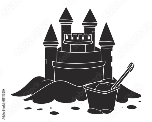 sand castle bucket silhouette vector icon illustration