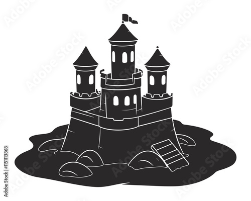 sand castle bucket silhouette vector icon illustration
