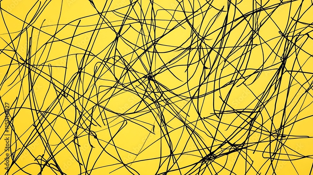 Obraz premium Scribbled black lines on yellow.