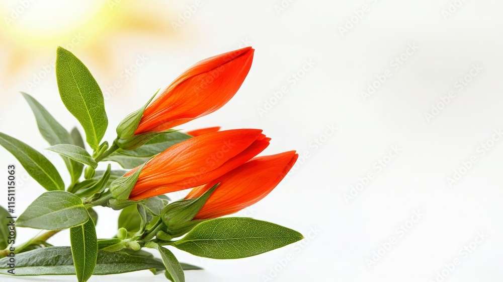 Naklejka premium Vibrant Orange Flowers with Lush Green Leaves.