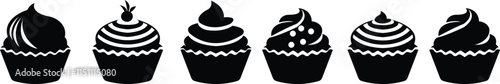 Simple cupcake icon set, bakery food graphic dessert design elements, muffin logo. Can be used as sign or symbols cupcake silhouette sweet pastries muffin. Pastry shop logo. on transparent background.
