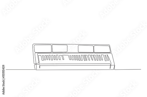 Keyboard musical instrument continuous one line drawing. Electronic keyboard music single line art illustration. Editable vector.