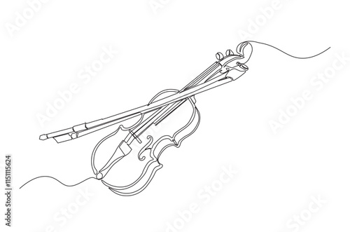 Violin continuous one line drawing. Classic violin music instrument single line art illustration. Editable vector.
