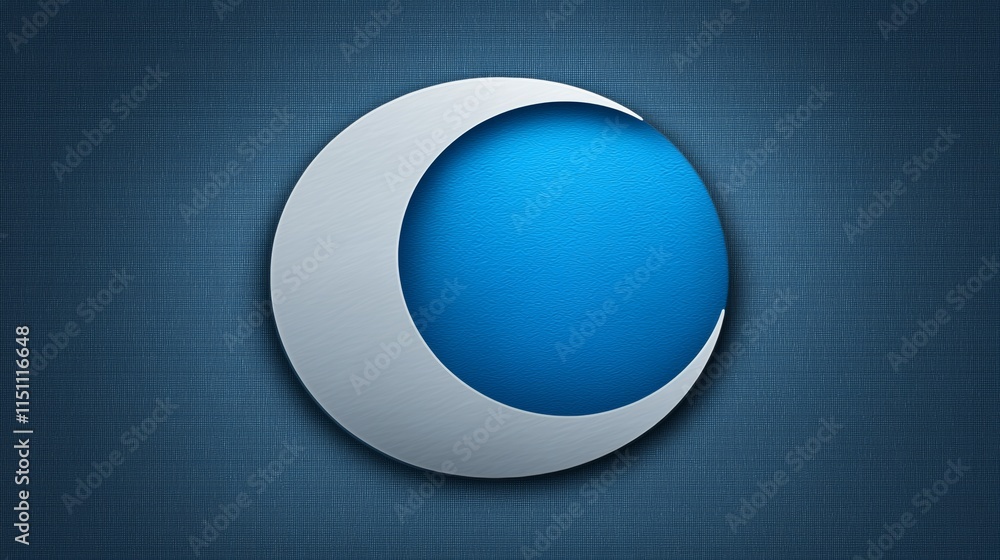 Unique blue and silver logo design with a crescent shape and circular element on a textured blue background Unique blue and silver logo design with a crescent shape and circular element on a textured blue background