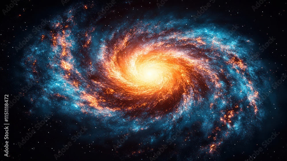 Fiery spiral galaxy in deep space. Fiery spiral galaxy in deep space.
