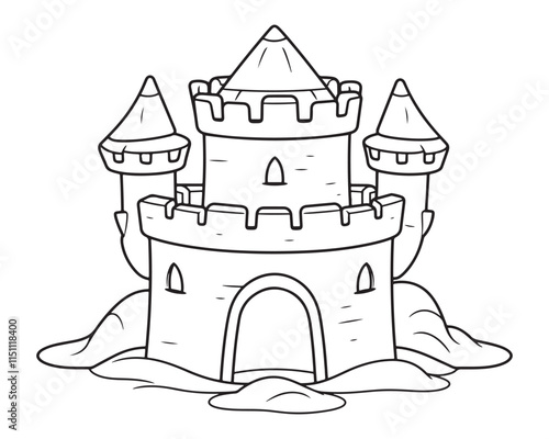 sand castle bucket coloring page vector illustration