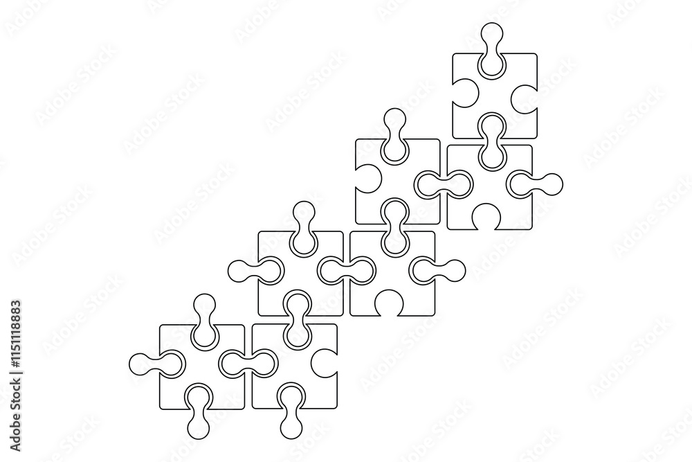Puzzle icon continuous one line drawing and puzzle game isolated outline flat vector illustration Puzzle icon continuous one line drawing and puzzle game isolated outline flat vector illustration
