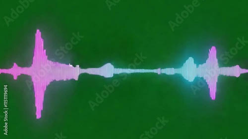 Pink and blue sound wave motion visualized in a gradient style on a green background, creating an energetic and modern dynamic design. photo