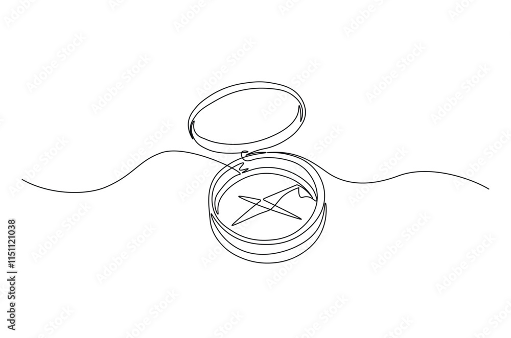 Obraz premium Magnetic compass continuous one line drawing. Land, sea, navigation, geography compass single line art illustration. Editable vector.