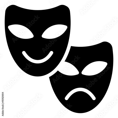 Theatre Mask Glyph Icon, Black And White Glyph Icon Symbol