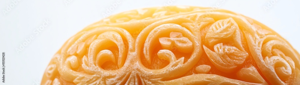Intricate carvings on a vibrant orange melon, white isolate background. Intricate carvings on a vibrant orange melon, white isolate background.
