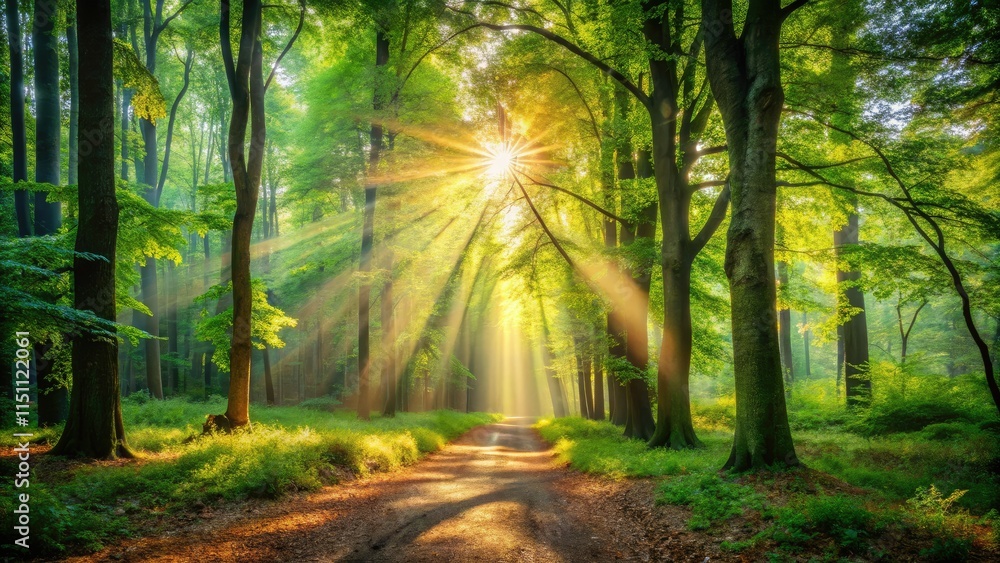 Obraz premium Sunlight Forest Clearing AI Photography