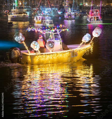 Christmas parade boat decorated with lights  photo