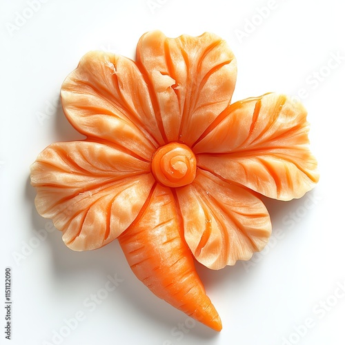 Carved orange flower, detailed design on white isolated background.
