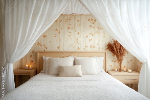 Wallpaper Mural Cozy and Serene Bedroom with Elegant Canopy, Soft Bedding, Floral Accents, and Subtle Candlelight for a Relaxing Atmosphere Torontodigital.ca