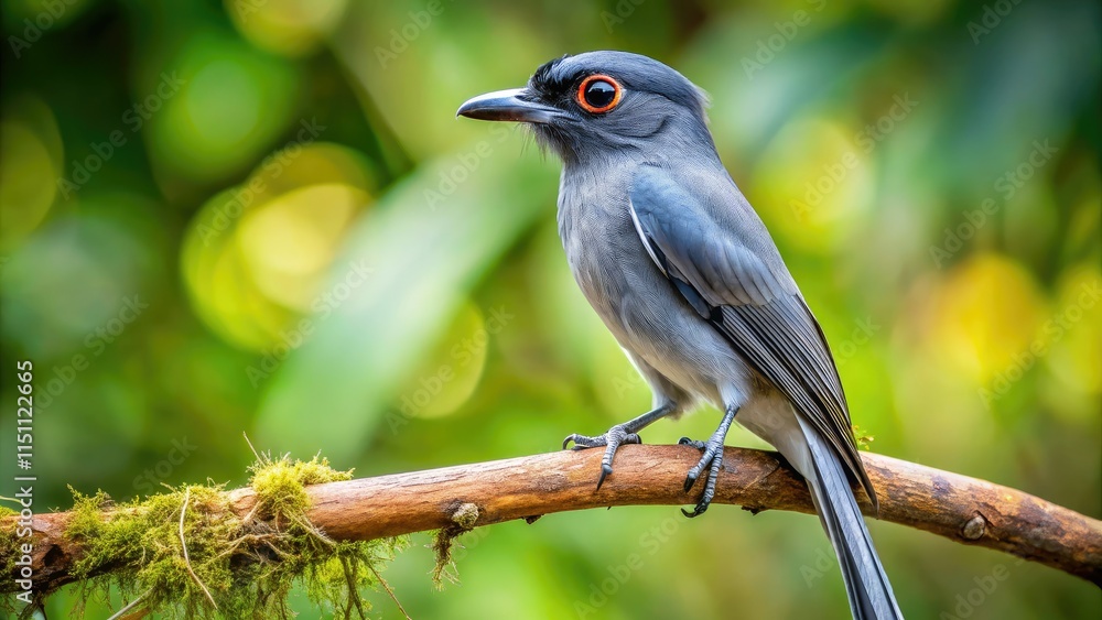 Fototapeta premium Surreal Bornean Ashy Drongo Hunting Insects, Grey Bird, White Eye Patches