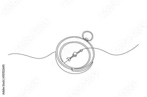 Magnetic compass continuous one line drawing. Land, sea, navigation, geography compass single line art illustration. Editable vector.