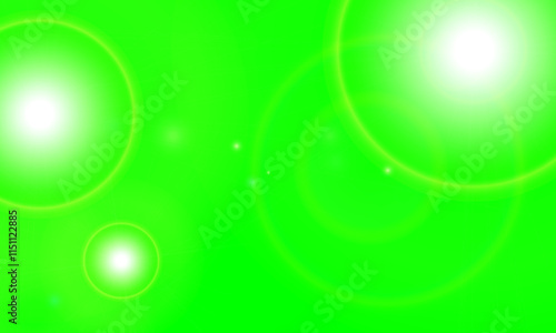 Abstract bright green-colored gradient image featuring luminous circular light effects and gleaming lens flares, creating a vibrant and dynamic visual aesthetic perfect for backgrounds