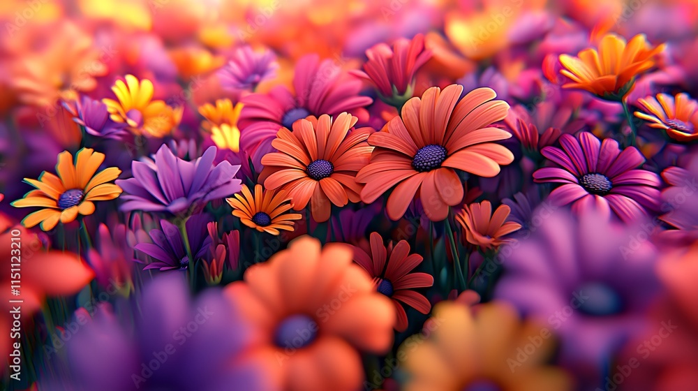 Fototapeta premium Vibrant Colorful Flowers Blooming in a Field