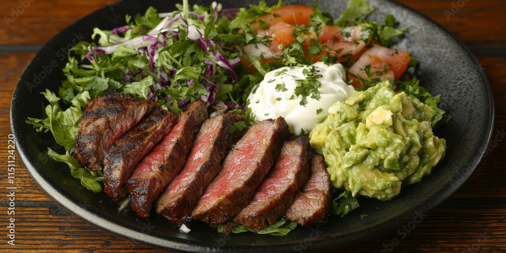 Grilled Steak Fajitas with Guacamole Salad Sour Cream Grilled Steak Fajitas with Guacamole Salad Sour Cream