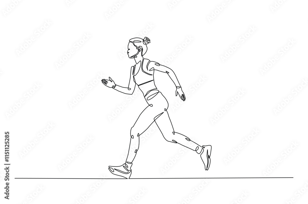 Woman running continuous one line drawing. Jogging abstract single line art illustration. Editable vector. Woman running continuous one line drawing. Jogging abstract single line art illustration. Editable vector.