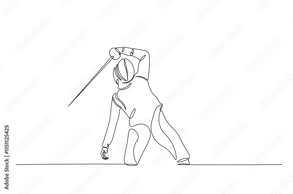 Obraz premium Fencer continuous one line drawing. Fencing sport single line art illustration. Editable vector.