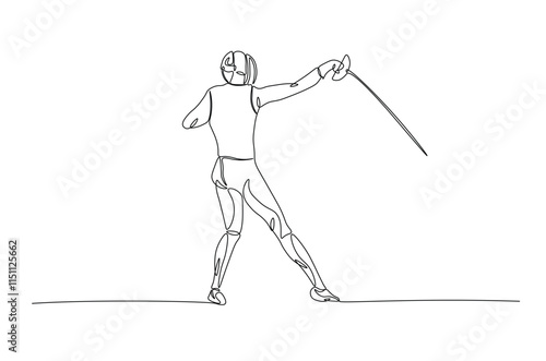 Fencer continuous one line drawing. Fencing sport single line art illustration. Editable vector.