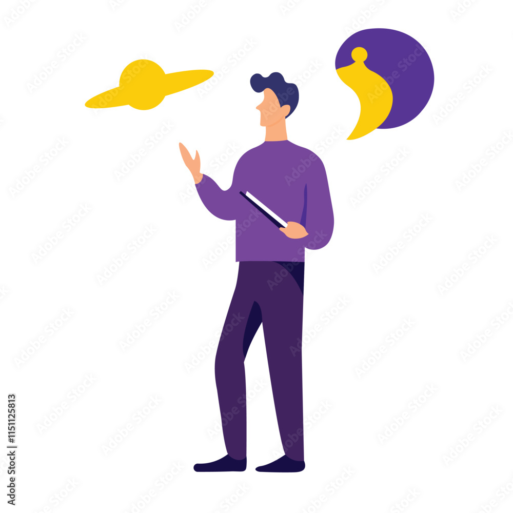 Modern Flat Design Character with Astronomical Elements Modern Flat Design Character with Astronomical Elements