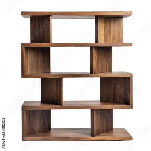 Modern bookshelf with mid century inspired design and geometric photo