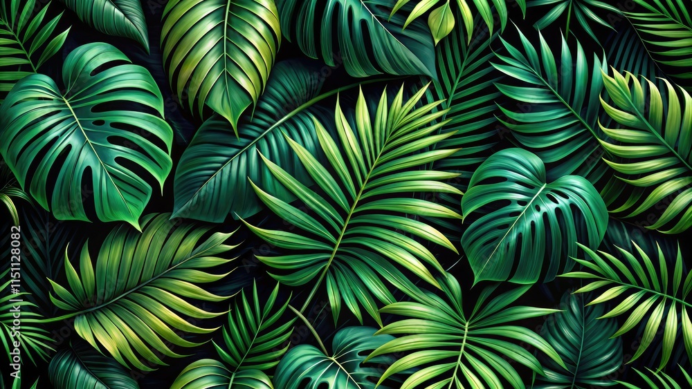 Tropical Palm Leaves Seamless Pattern - Low Light Print Tropical Palm Leaves Seamless Pattern - Low Light Print