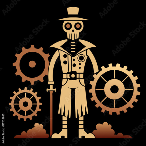 Steampunk Scarecrow with Gears and Cogs A Mechanical Field Sentinel