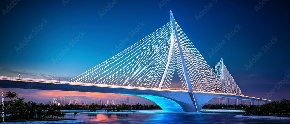 Obraz premium Modern Cable Stayed Bridge at Night Cityscape Architecture