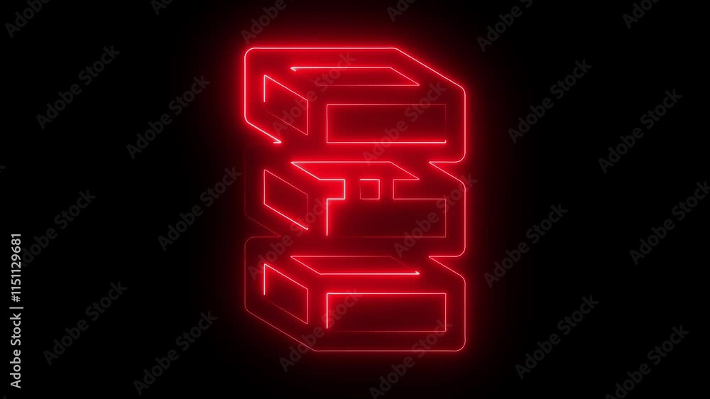Layer icon animation by red color neon on black background. Layer icon animation by red color neon on black background.