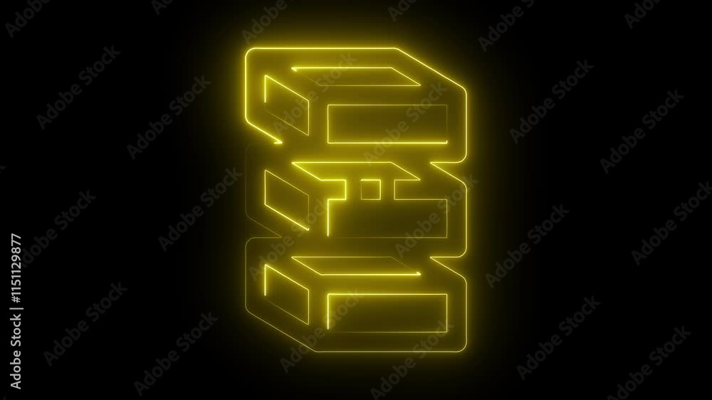 Layer icon animation by yellow color neon on black background. Layer icon animation by yellow color neon on black background.
