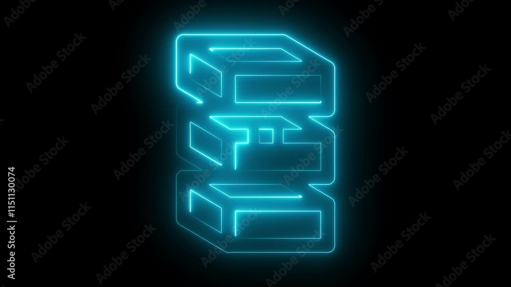Layer icon animation by cyan color neon on black background. Layer icon animation by cyan color neon on black background.