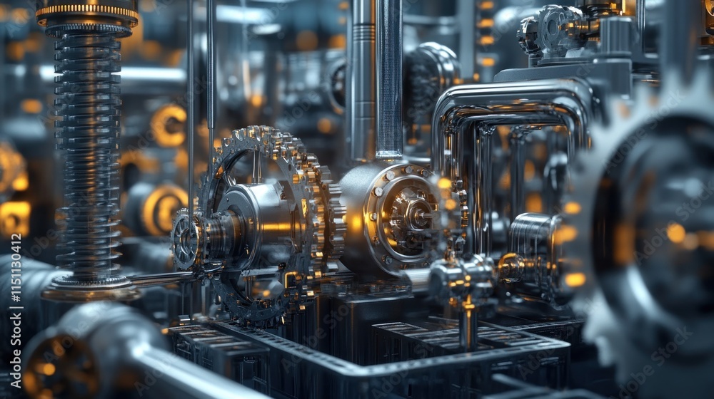 Fototapeta premium A stock cracker system breaking down raw resources with precision, intricate gears and fluid systems, 