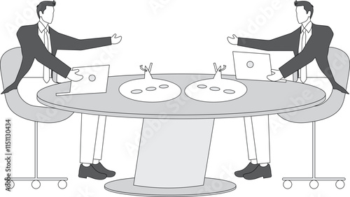 Pitfalls in Conversation, Loopholes in Negotiation and Speech, Liar or Fraudster, Two Businessmen Negotiating While Sitting at a Fishhooked Speech Foam Table