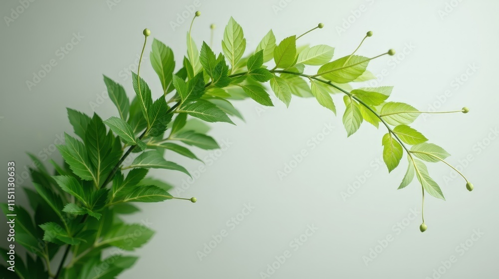 Dynamic Arc of Green Leaves and Tender Stems Representing Growth and Vitality Dynamic Arc of Green Leaves and Tender Stems Representing Growth and Vitality