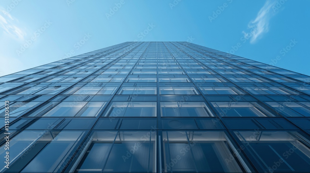 Bottom-up View of a Glazed Highrise Building Reflecting Blue Sky Bottom-up View of a Glazed Highrise Building Reflecting Blue Sky
