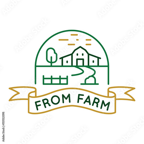 Simple Logo with Farmhouse icon. Simple Logo with of a farmhouse with a barn and fields. Perfect for use in websites, mobile apps, and environmental design. Vector illustration.