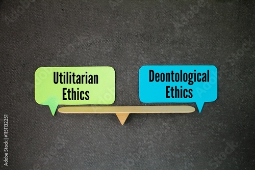 Φωτογραφία balance between the words Utilitarian Ethics and Deontological Ethics