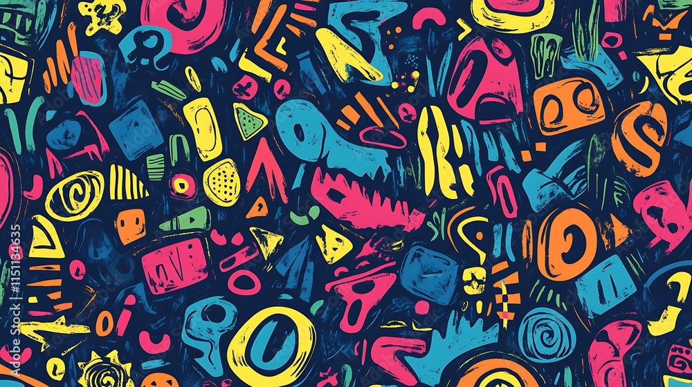 Naklejka premium Colorful abstract seamless pattern with doodle shapes.