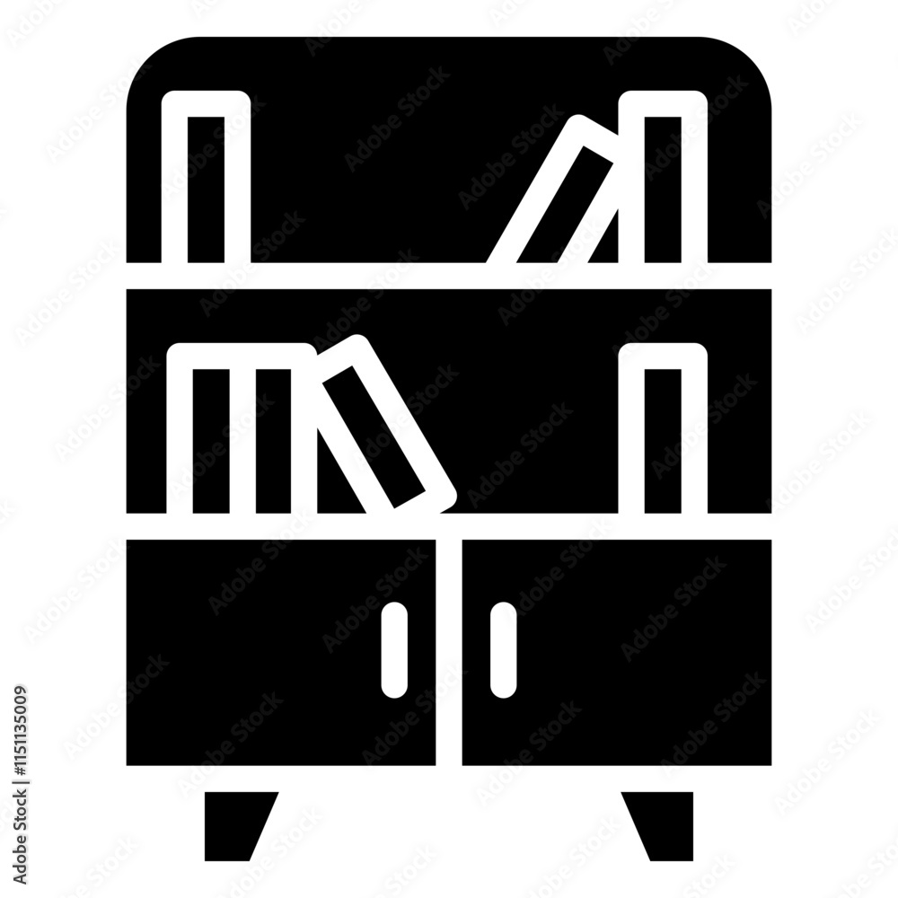 Bookshelves Icon, Black And White Glyph Icon Symbol Bookshelves Icon, Black And White Glyph Icon Symbol
