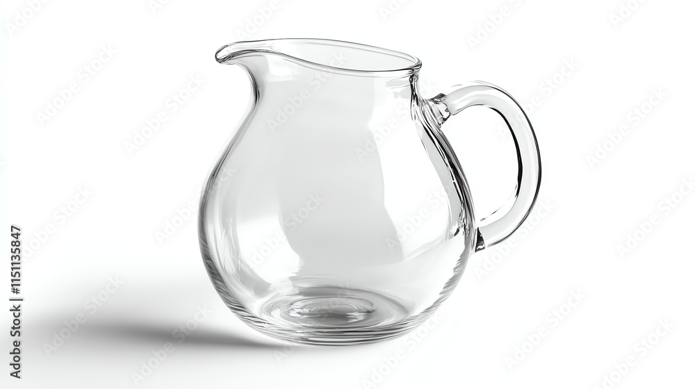 Transparent glass pitcher on white background, perfect for beverages. Transparent glass pitcher on white background, perfect for beverages.